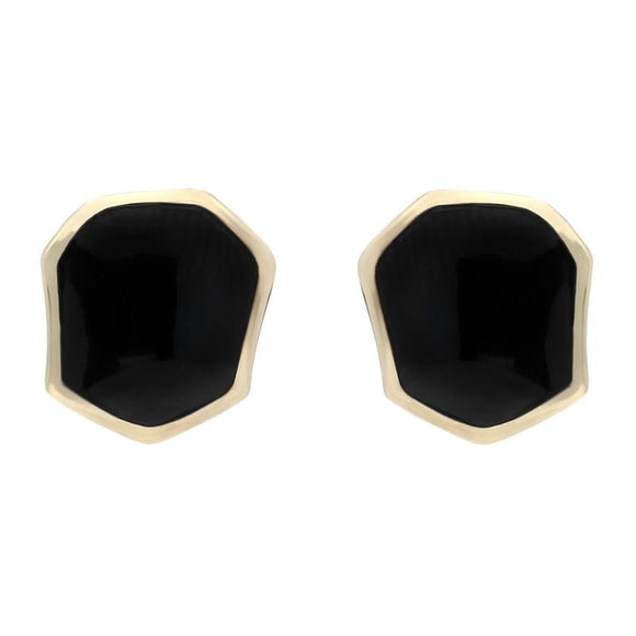 00066754 C W Sellors 9ct Yellow Gold Whitby Jet Organic Concave Stud Earrings, E677.
