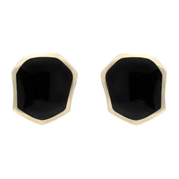 00066754 C W Sellors 9ct Yellow Gold Whitby Jet Organic Concave Stud Earrings, E677.