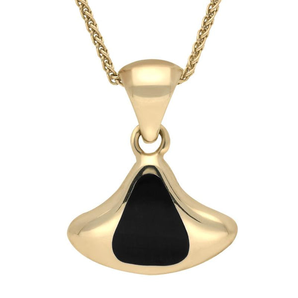 00032753 C W Sellors 9ct Yellow Gold Whitby Jet Fan Shaped Freeform Necklace, P538