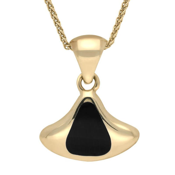 00032753 C W Sellors 9ct Yellow Gold Whitby Jet Fan Shaped Freeform Necklace, P538