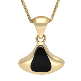 00032753 C W Sellors 9ct Yellow Gold Whitby Jet Fan Shaped Freeform Necklace, P538