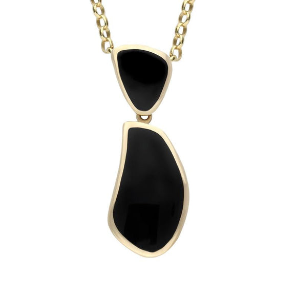 00032215 C W Sellors 9ct Yellow Gold Whitby Jet Two Stone Curved Triangle Necklace, P1002.