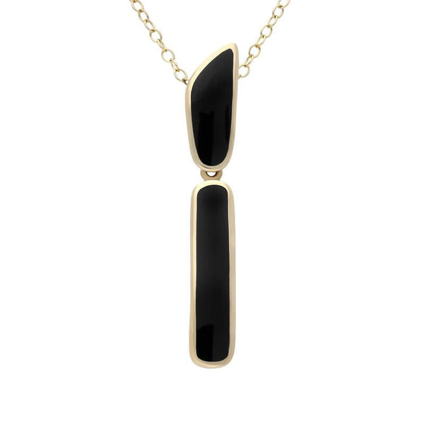 00032218 C W Sellors 9ct Yellow Gold Whitby Jet Two Stone Long Necklace, P1003.
