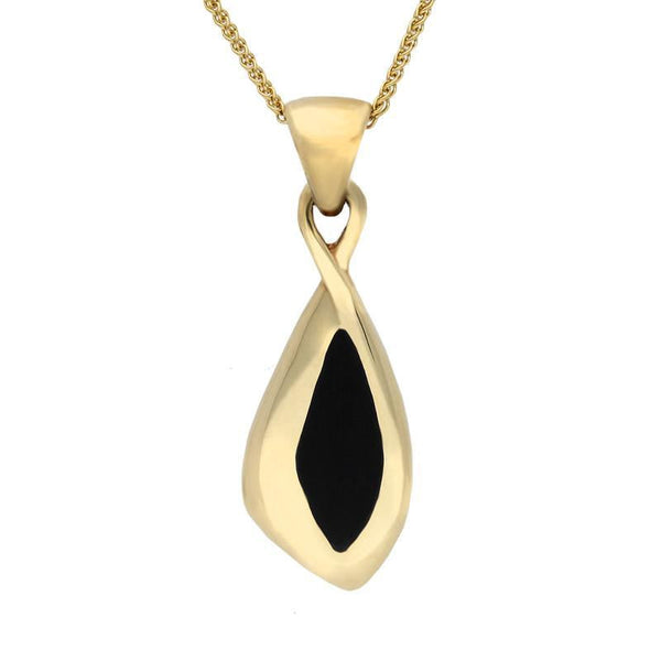 00032780 W Hamond 9ct Yellow Gold Whitby Jet Long Drop Freeform Necklace, P546.