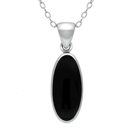 00045323 C W Sellors Sterling Silver Whitby Jet Long Oval Necklace. P169.
