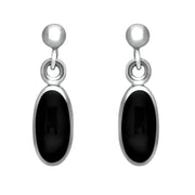 00074203 C W Sellors Sterling Silver Whitby Jet Small Long Oval Drop Earrings, E287.