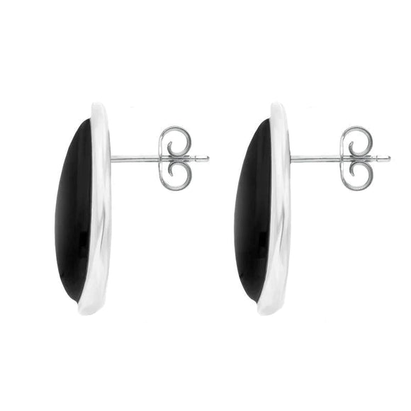 00080008 C W Sellors Sterling Silver Whitby Jet Leaf Shape Stud Earrings, E1306.