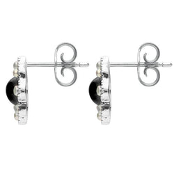 Sterling Silver Whitby Jet Pearl Round Bead Edge Two Piece Set