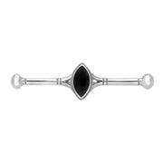 00022851 C W Sellors Sterling Silver Whitby Jet Rope Edge Bar Brooch, M048.