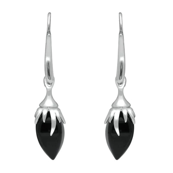 00109560 C W Sellors Silver Whitby Jet Plant Bud Style Drops E1807