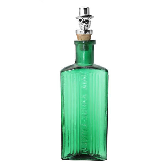 00141479 C W Sellors Sterling Silver Whitby Jet Skull and Top Hat Glass Bottle, GUNQ0000566