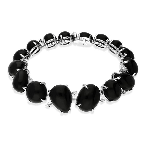 Whitby Jet Bracelet Organic Design Set With Diamonds 18ct White Gold. B887.