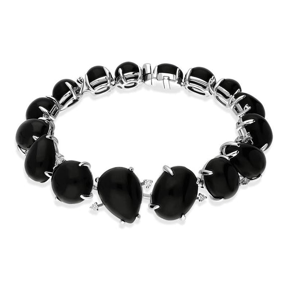 Whitby Jet Bracelet Organic Design Set With Diamonds 18ct White Gold. B887.
