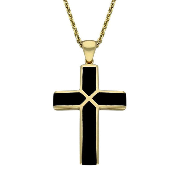 Whitby Jet Pendant Cross Large 9 ct Yellow Gold