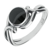 Whitby Jet Ring Heritage Round Scroll Silver R067