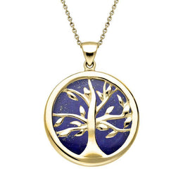 Yellow Gold Lapis Lazuli Medium Round Tree of Life Necklace, P3441.