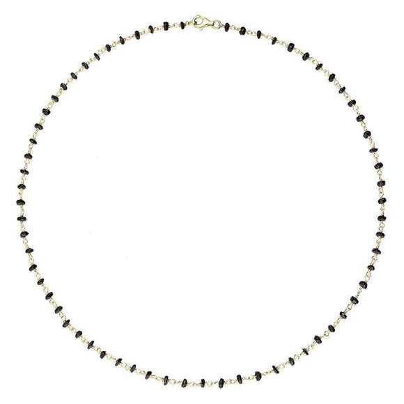 Yellow Gold Plate Whitby Jet 4mm Bead Chain Link Necklace, N952_16.