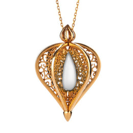 Yellow Gold Vermeil Bauxite Flore Filigree Droplet Necklace P2330C