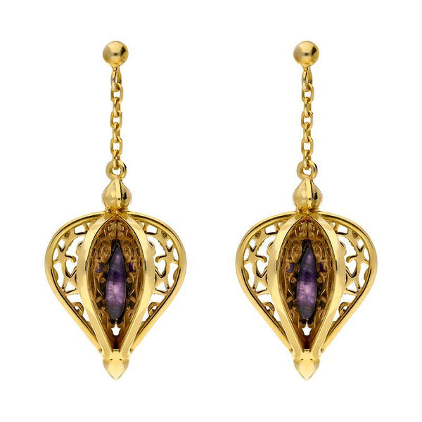 Yellow Gold Vermeil Blue John Flore Filigree Drop Earrings E1781