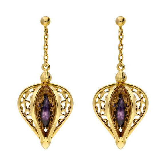 Yellow Gold Vermeil Blue John Flore Filigree Drop Earrings E1781