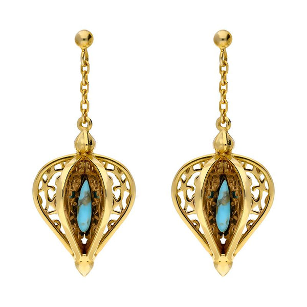 Yellow Gold Vermeil Turquoise Flore Filigree Drop Earrings E1781