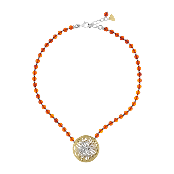 Gold Plated Sterling Silver Amber Beaded Necklace D NUNQ0000051.