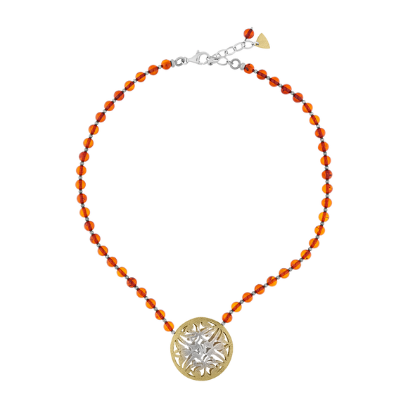 Gold Plated Sterling Silver Amber Beaded Necklace D NUNQ0000051.