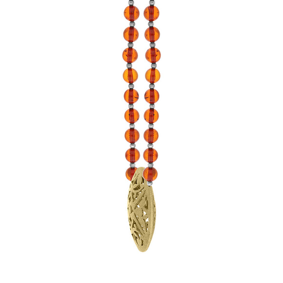 Gold Plated Sterling Silver Amber Beaded Necklace D