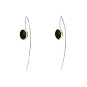 9ct Yellow Gold Sterling Silver Whitby Jet Stepping Stones 6x8mm Oval Hook Earrings E1305