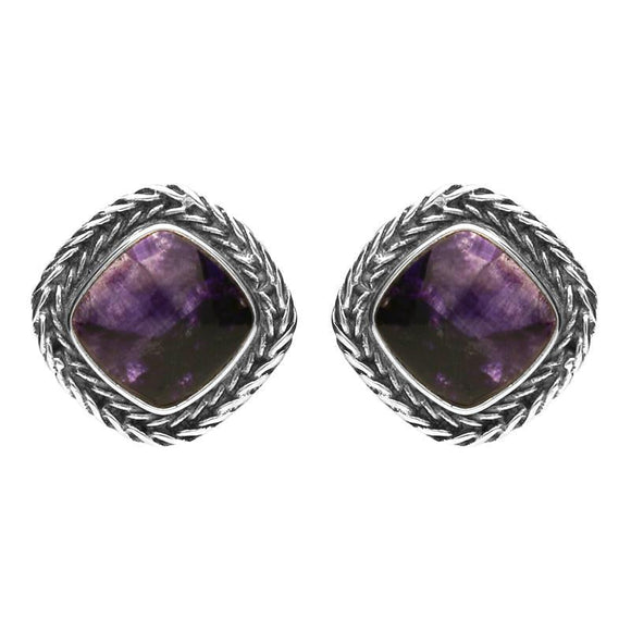 Silver Blue John Cushion Foxtail Earrings. E1841.