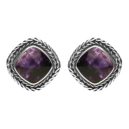 Silver Blue John Cushion Foxtail Earrings. E1841.