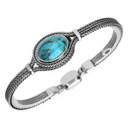 Silver Turquoise Foxtail Single Stone Oval Bracelet. B851.