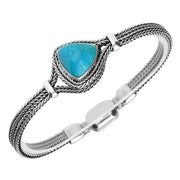 Silver Turquoise Foxtail Triangular Overlap Silver Bracelet. B962.