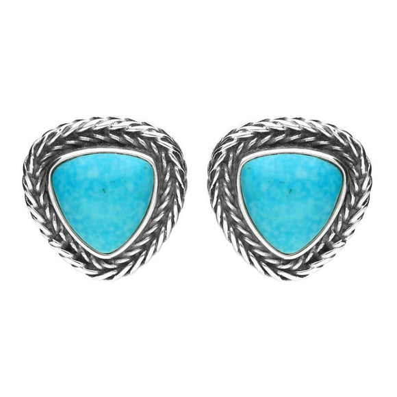 Silver Turquoise Triangular Small Foxtail Earrings. E1842.
