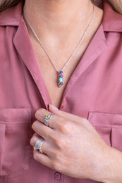 9ct Yellow Gold Sterling Silver Turquoise Stepping Stones 5mm Round Bezel Set Ring