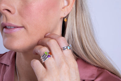 9ct Yellow Gold Sterling Silver Turquoise Stepping Stones 6x8mm Oval Bezel Set Ring