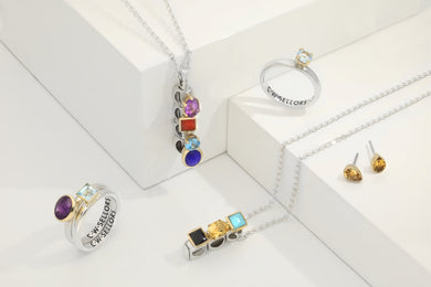 9ct Yellow Gold Sterling Silver Amethyst Stepping Stones 6x8mm Oval Bezel Set Ring