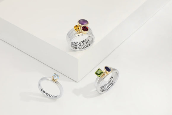 9ct Yellow Gold Sterling Silver Blue John Stepping Stones 5x7mm Pear Cut Bezel Set Ring