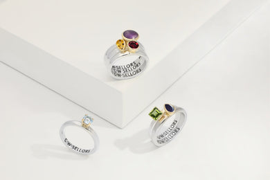 9ct Yellow Gold Sterling Silver Amethyst Stepping Stones 5mm Round Bezel Set Ring