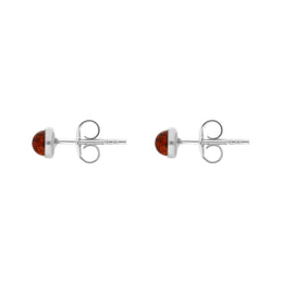 Sterling Silver Amber 4mm Round Stud Earrings
