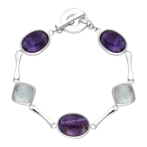 Sterling Silver Amethyst Aqua T-Bar Bracelet D, UNIBLETT.