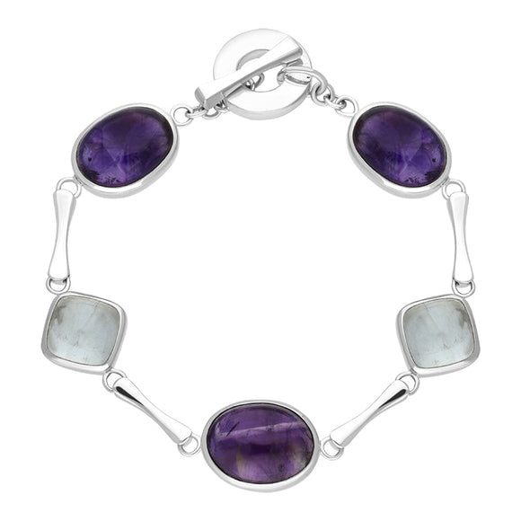 Sterling Silver Amethyst Aqua T-Bar Bracelet D, UNIBLETT.