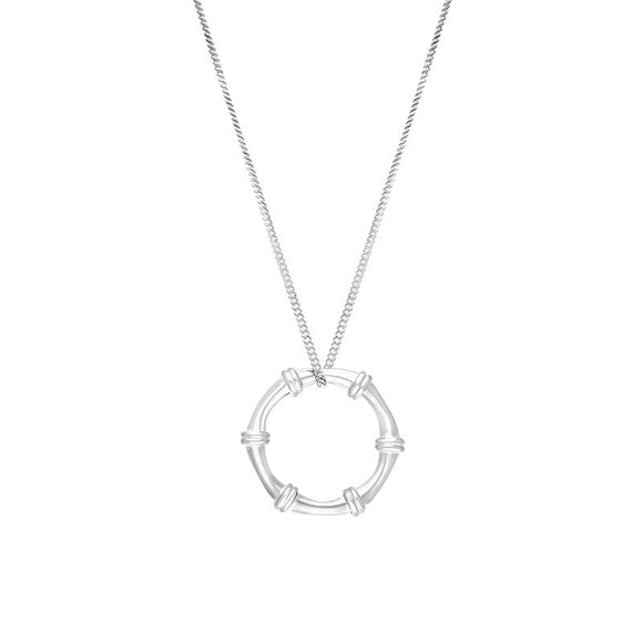 Sterling Silver Bamboo Open Circle Pendant Necklace, P2228.