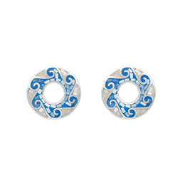Sterling Silver Blue And White Mother Of Pearl Mosaic Earrings D