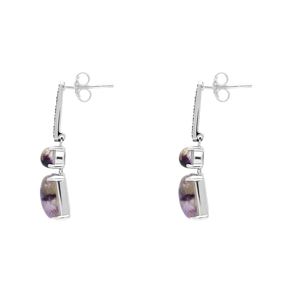 Sterling Silver Blue John Marcasite Oblong Drop Earrings