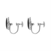 Sterling Silver Whitby Jet 11mm Round Beaded Edge Screw On Earrings D