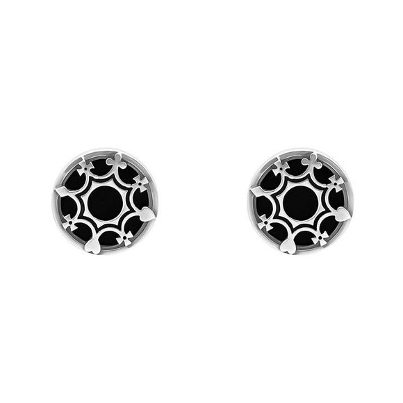 Sterling Silver Whitby Jet House of Cards Stud Earrings, E1610.
