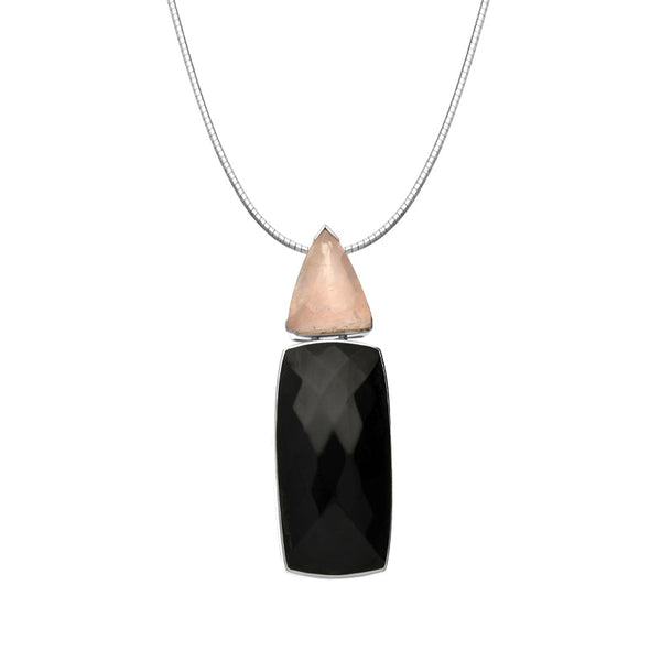 Sterling Silver Whitby Jet Rose Quartz Necklace, SILJETR.Q.