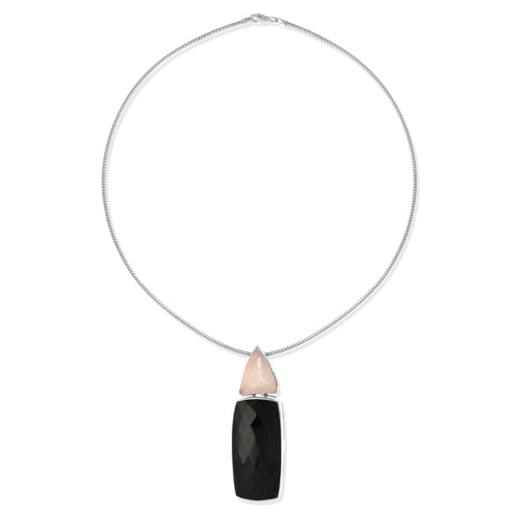 Sterling Silver Whitby Jet Rose Quartz Necklace