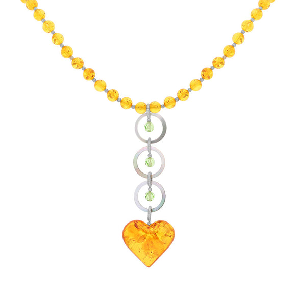 Sterling Silver Amber Dark Mother Of Pearl Heart Necklace D NC3957.